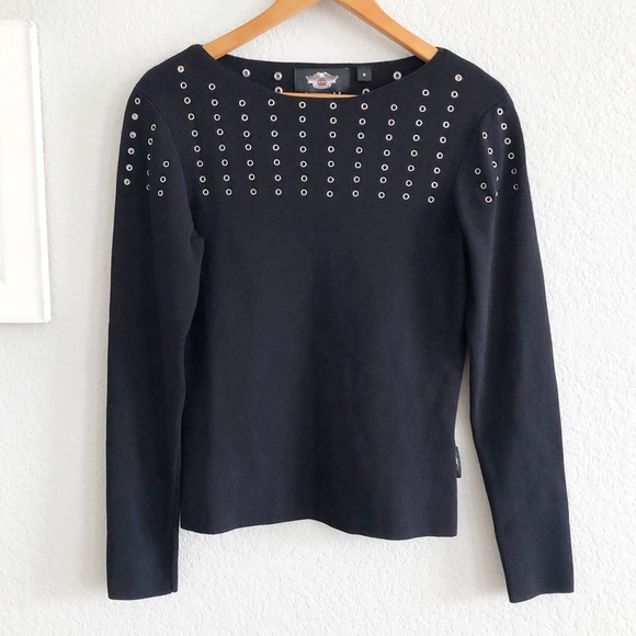 Harley-Davidson Tops - Harley-Davidson Black Ribbed Knit Grommet Top